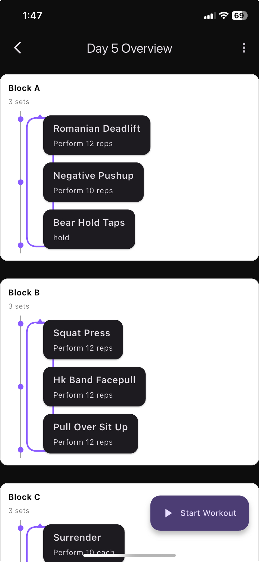 Nutrition guide screen